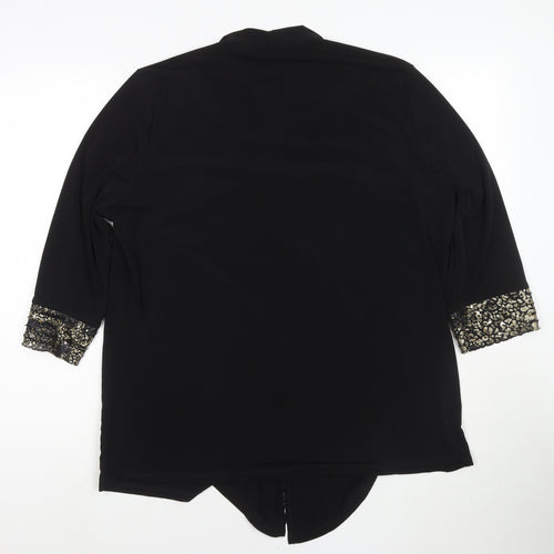 C&A Womens Black Geometric Polyester Basic Blouse Size 18 Round Neck - Cardigan Effect