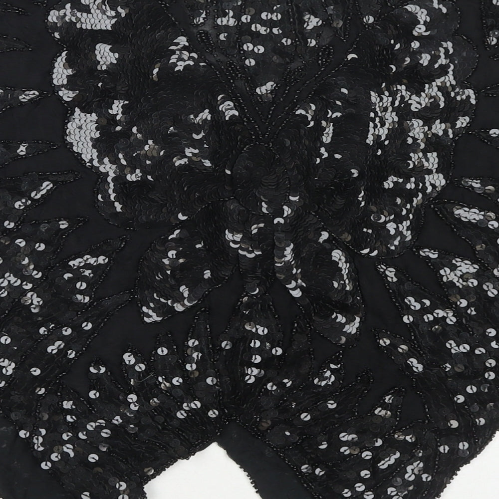 Pure Womens Black Silk Basic Blouse One Size V-Neck - Sequin Detail