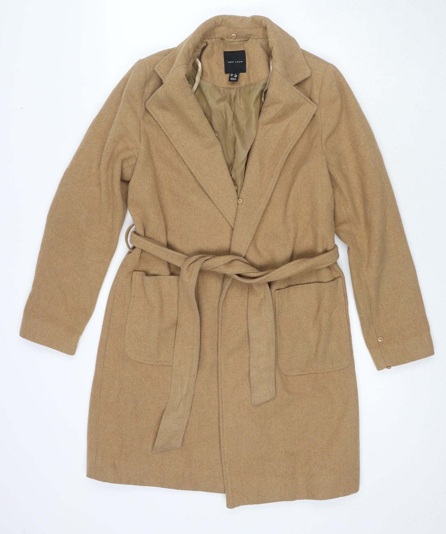 New Look Womens Brown Pea Coat Coat Size 10 Tie