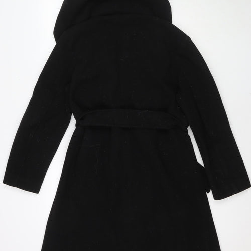 Zara Womens Black Overcoat Coat Size M Tie