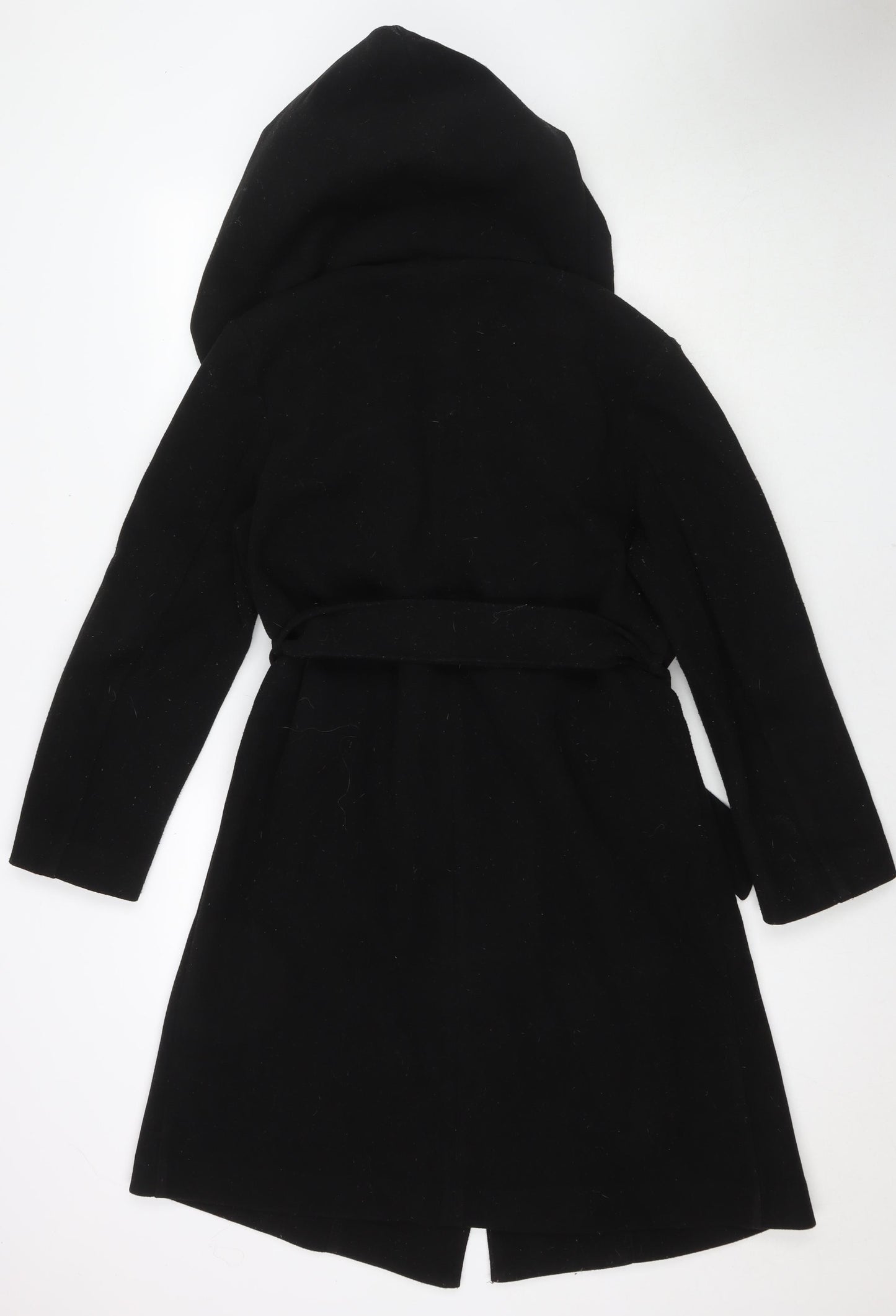 Zara Womens Black Overcoat Coat Size M Tie