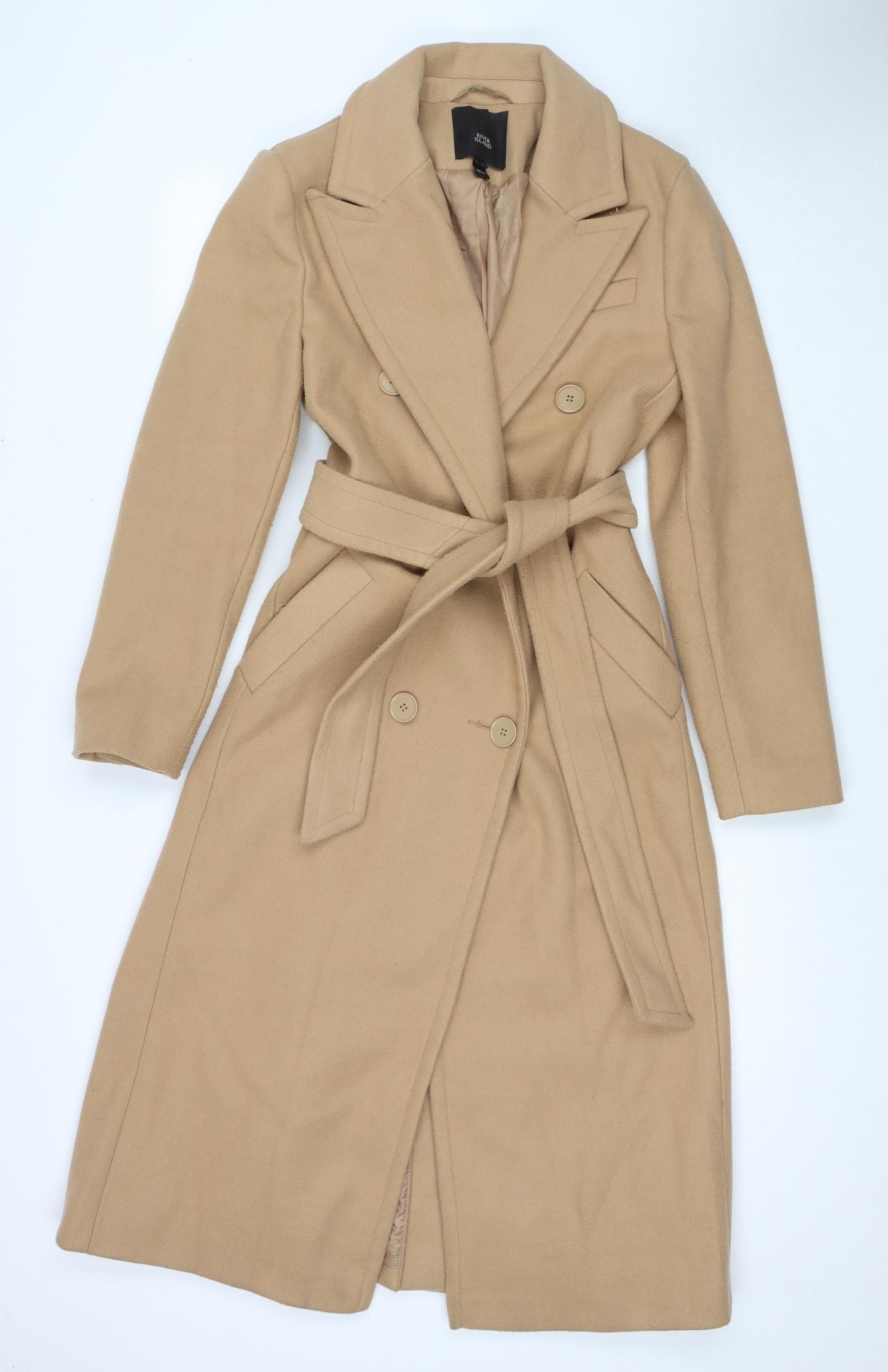 River Island Womens Beige Overcoat Coat Size 8 Button