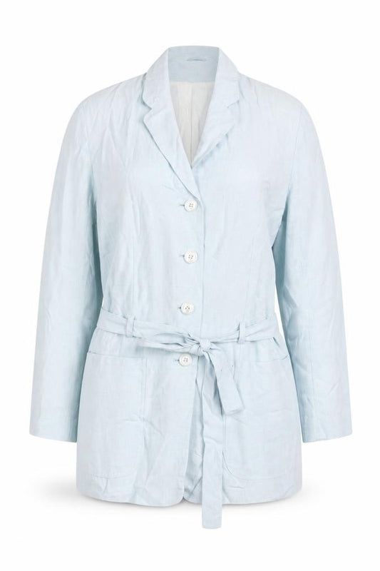 Front view of Kaliko women’s blue jacket, size UK 16, button