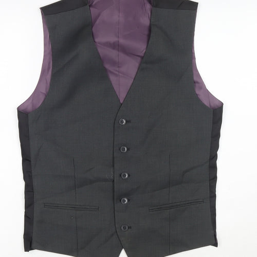 Red Herring Mens Black Polyester Jacket Suit Waistcoat Size 36 Regular