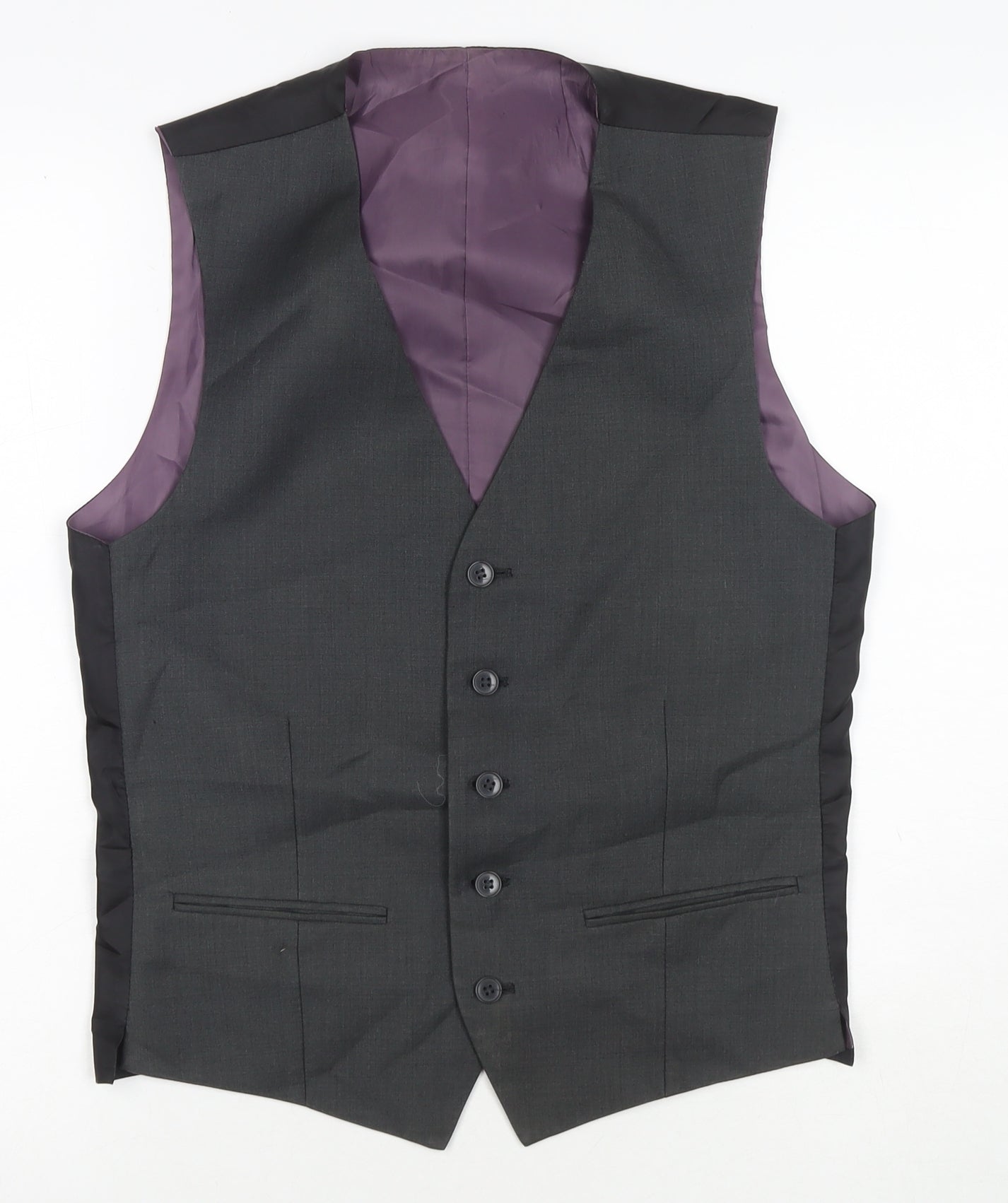 Red Herring Mens Black Polyester Jacket Suit Waistcoat Size 36 Regular