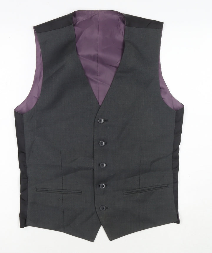Red Herring Mens Black Polyester Jacket Suit Waistcoat Size 36 Regular