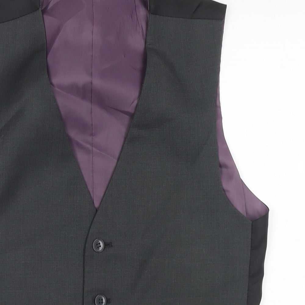 Red Herring Mens Black Polyester Jacket Suit Waistcoat Size 36 Regular