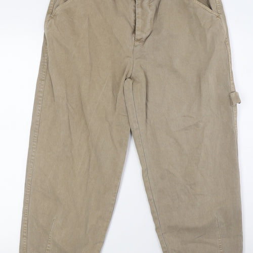 AllSaints Womens Beige Cotton Cropped Trousers Size 30 in L23.5 in Regular Button