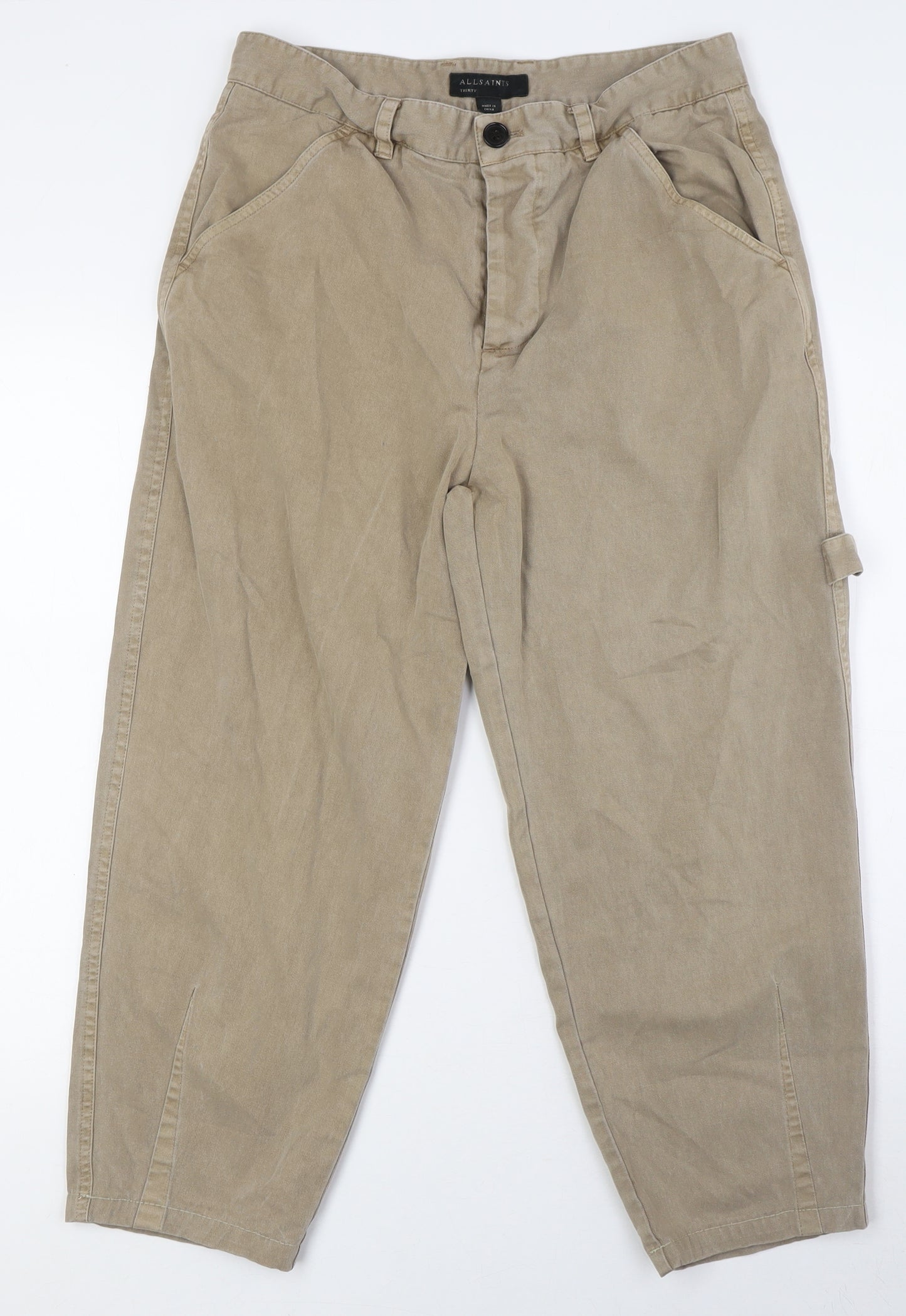 AllSaints Womens Beige Cotton Cropped Trousers Size 30 in L23.5 in Regular Button