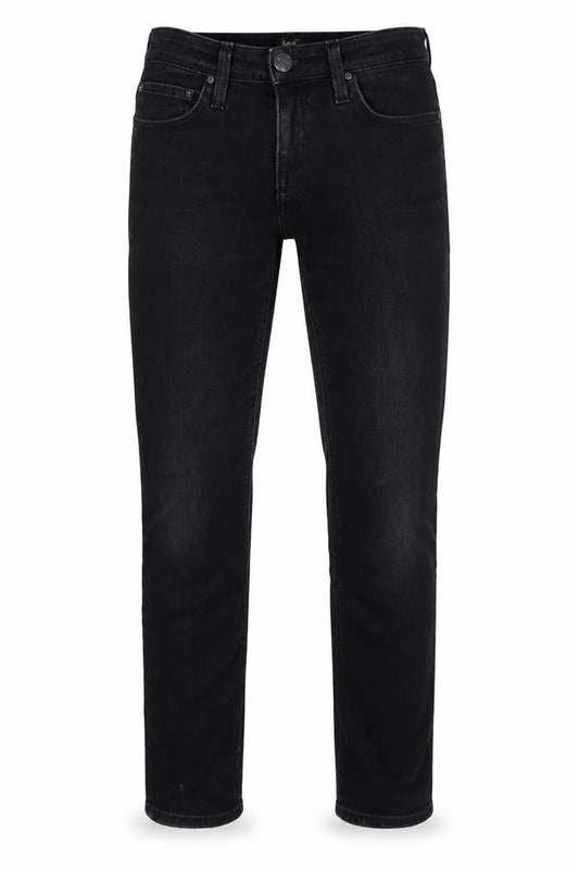 Front view of Lee women’s black cotton skinny jeans, size UK 27, in, 30-inch leg regular zip