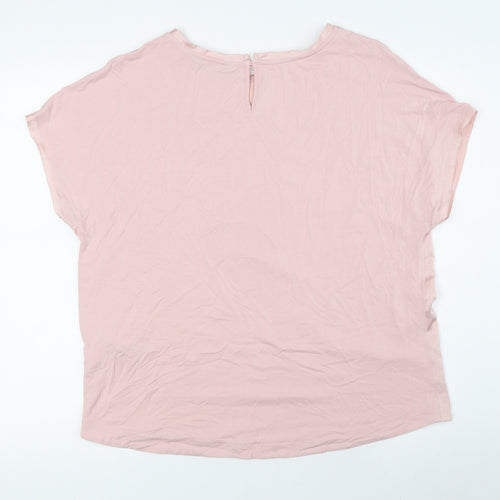 Marks and Spencer Womens Pink Polyester Basic T-Shirt Size 12 Boat Neck