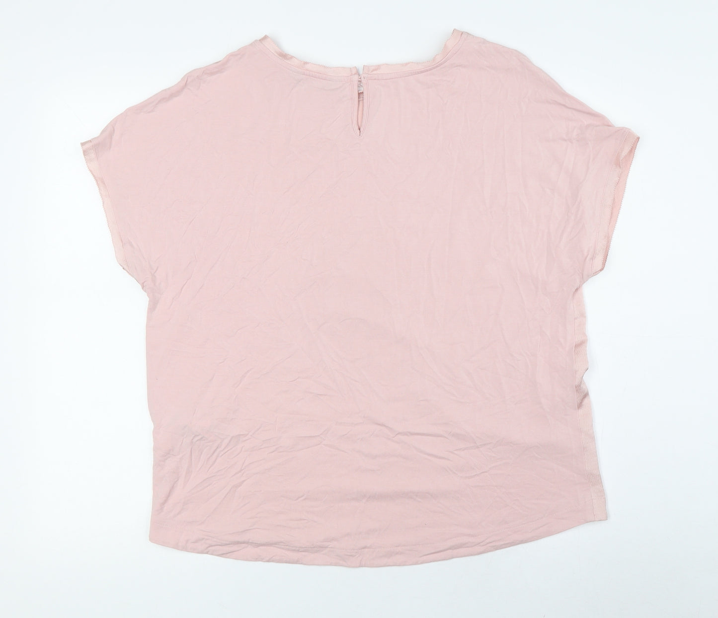 Marks and Spencer Womens Pink Polyester Basic T-Shirt Size 12 Boat Neck