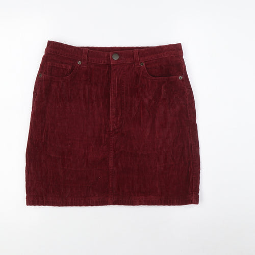 Monki Womens Red Herringbone Cotton Bandage Skirt Size 10 Zip