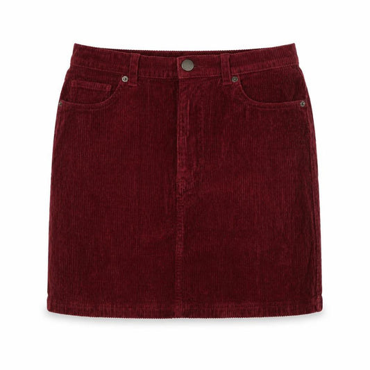 Front view of Monki women’s red herringbone cotton bandage skirt, size UK 10, zip