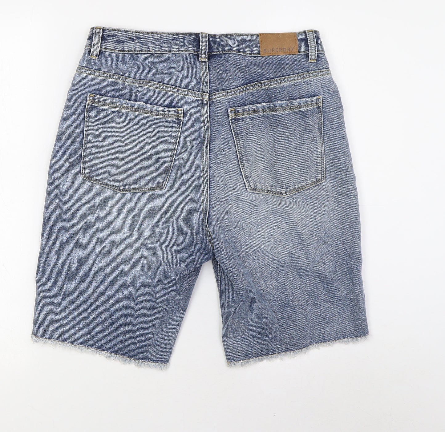 Superdry Womens Blue Cotton Basic Shorts Size 28 in L9 in Regular Zip - Raw Hem