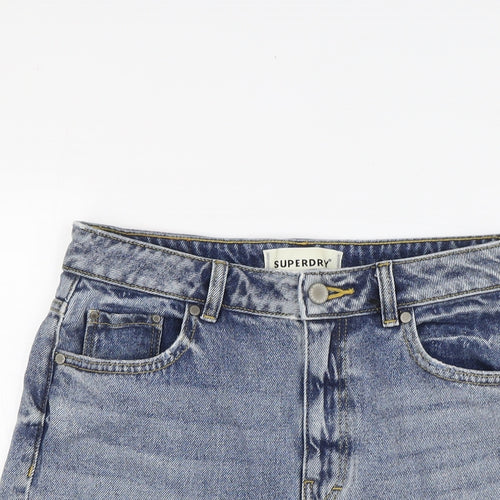 Superdry Womens Blue Cotton Basic Shorts Size 28 in L9 in Regular Zip - Raw Hem