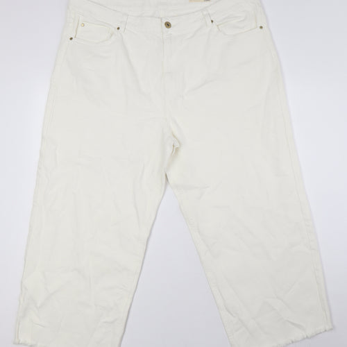 Marks and Spencer Womens Ivory Cotton Cropped Jeans Size 22 L25 in Regular Zip - Raw Hem