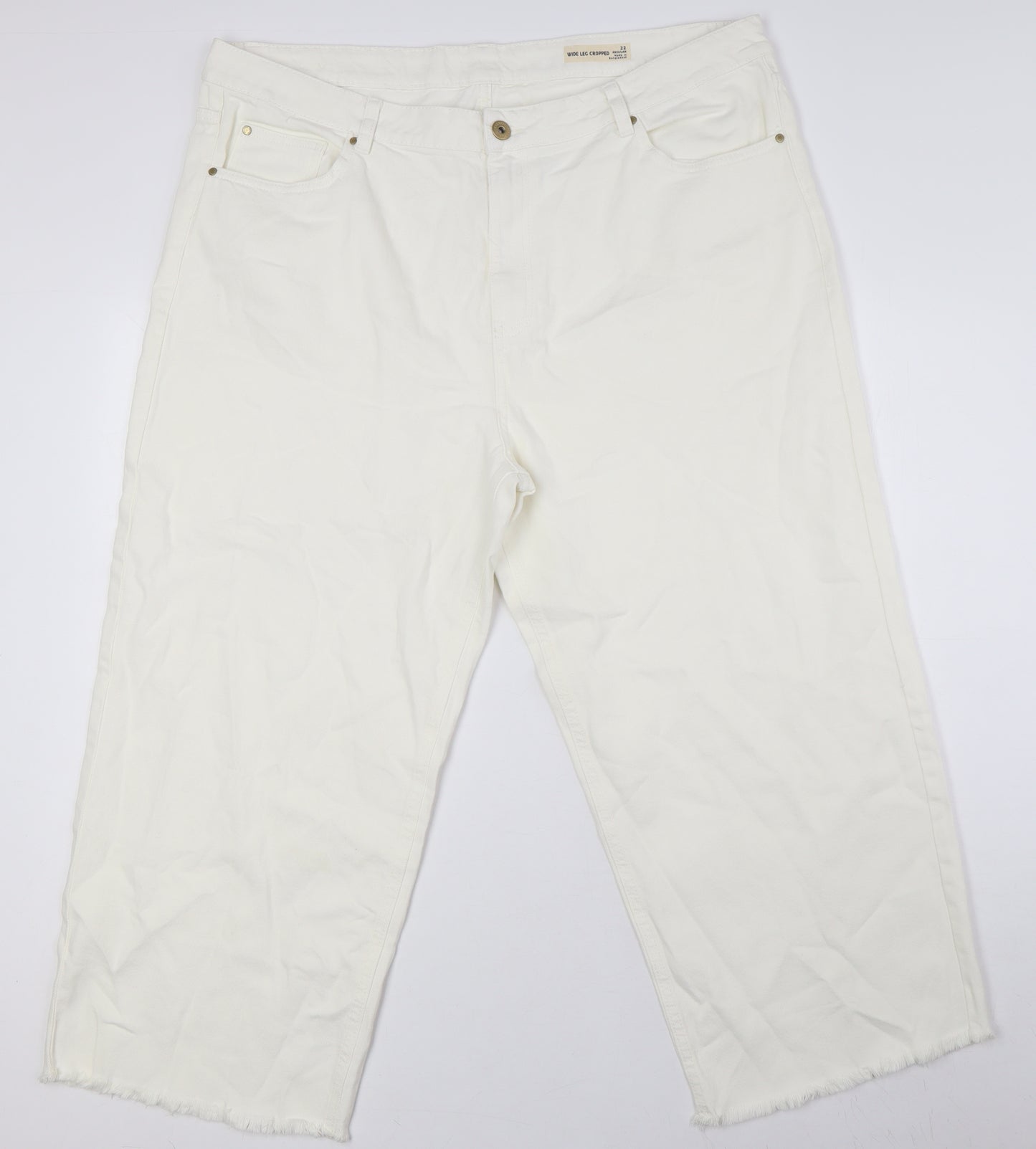 Marks and Spencer Womens Ivory Cotton Cropped Jeans Size 22 L25 in Regular Zip - Raw Hem
