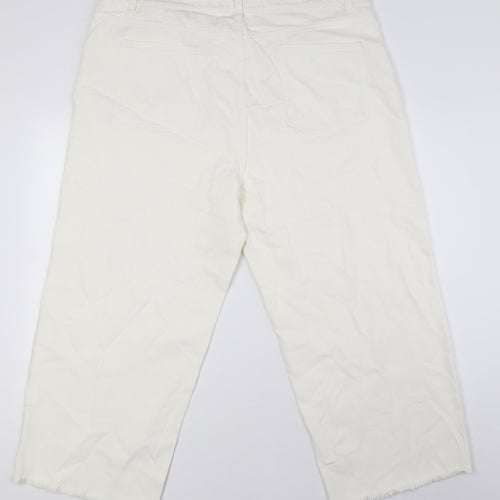 Marks and Spencer Womens Ivory Cotton Cropped Jeans Size 22 L25 in Regular Zip - Raw Hem
