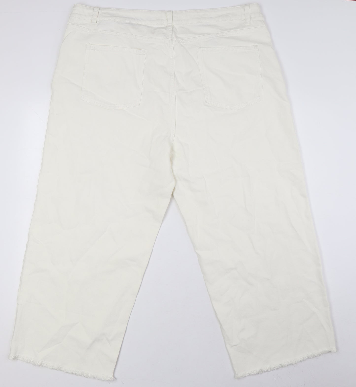 Marks and Spencer Womens Ivory Cotton Cropped Jeans Size 22 L25 in Regular Zip - Raw Hem