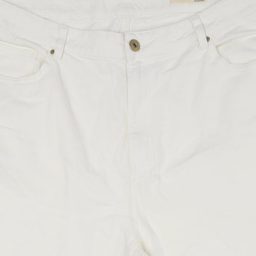 Marks and Spencer Womens Ivory Cotton Cropped Jeans Size 22 L25 in Regular Zip - Raw Hem