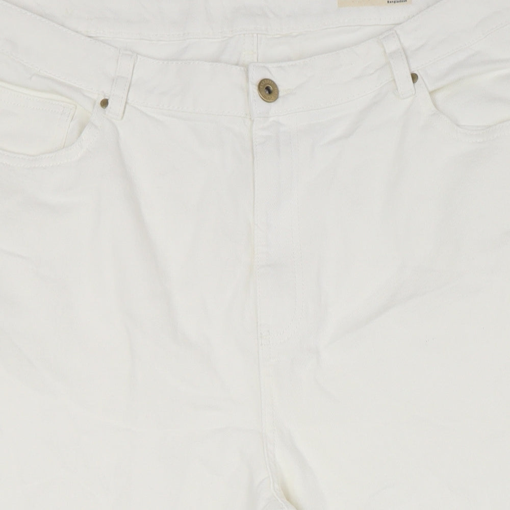 Marks and Spencer Womens Ivory Cotton Cropped Jeans Size 22 L25 in Regular Zip - Raw Hem