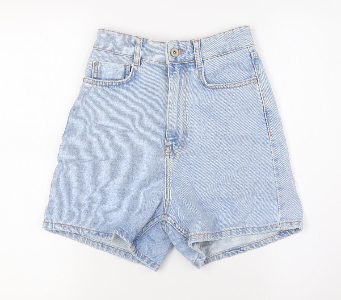 Zara Womens Blue 100% Cotton Basic Shorts Size 10 L4 in Regular Zip