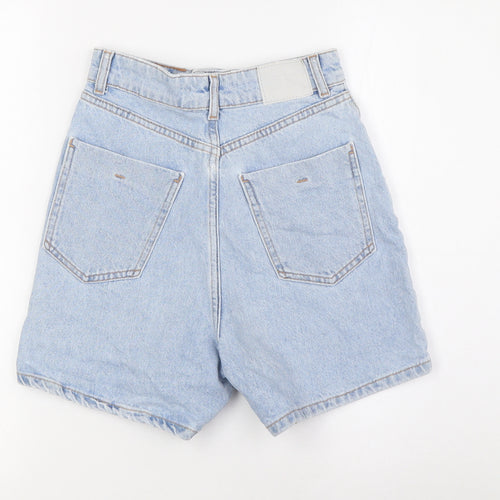 Zara Womens Blue 100% Cotton Basic Shorts Size 10 L4 in Regular Zip