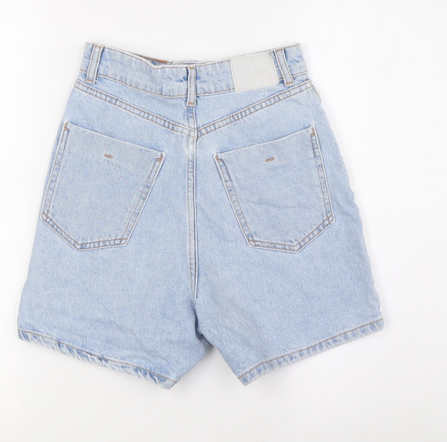 Zara Womens Blue 100% Cotton Basic Shorts Size 10 L4 in Regular Zip