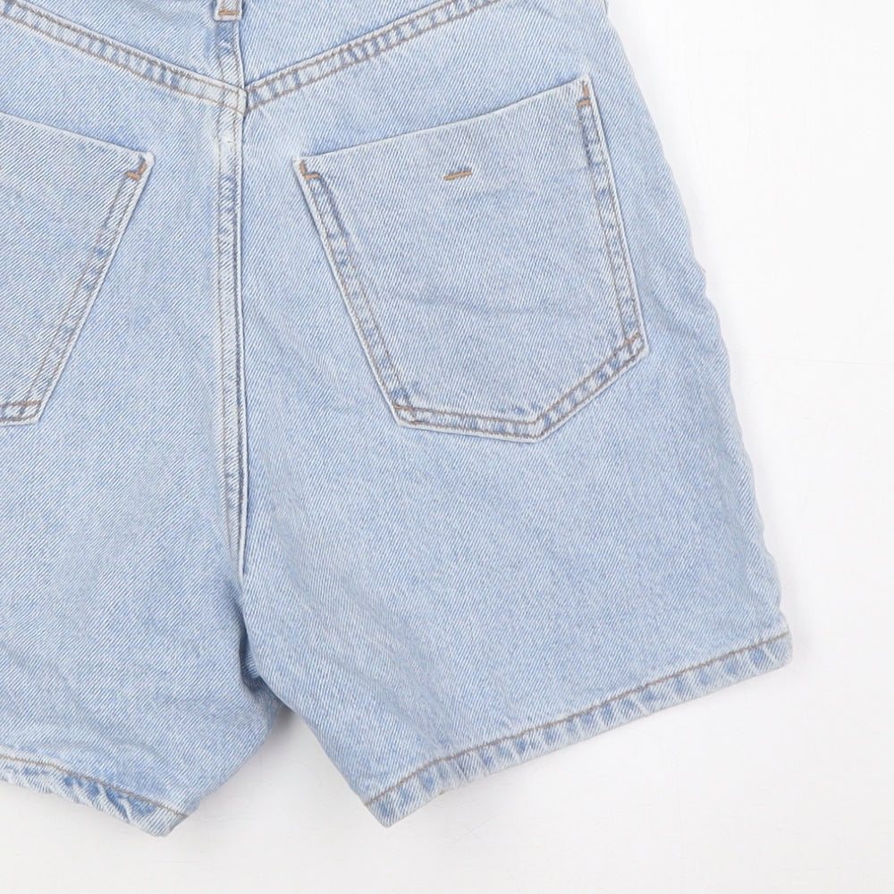 Zara Womens Blue 100% Cotton Basic Shorts Size 10 L4 in Regular Zip