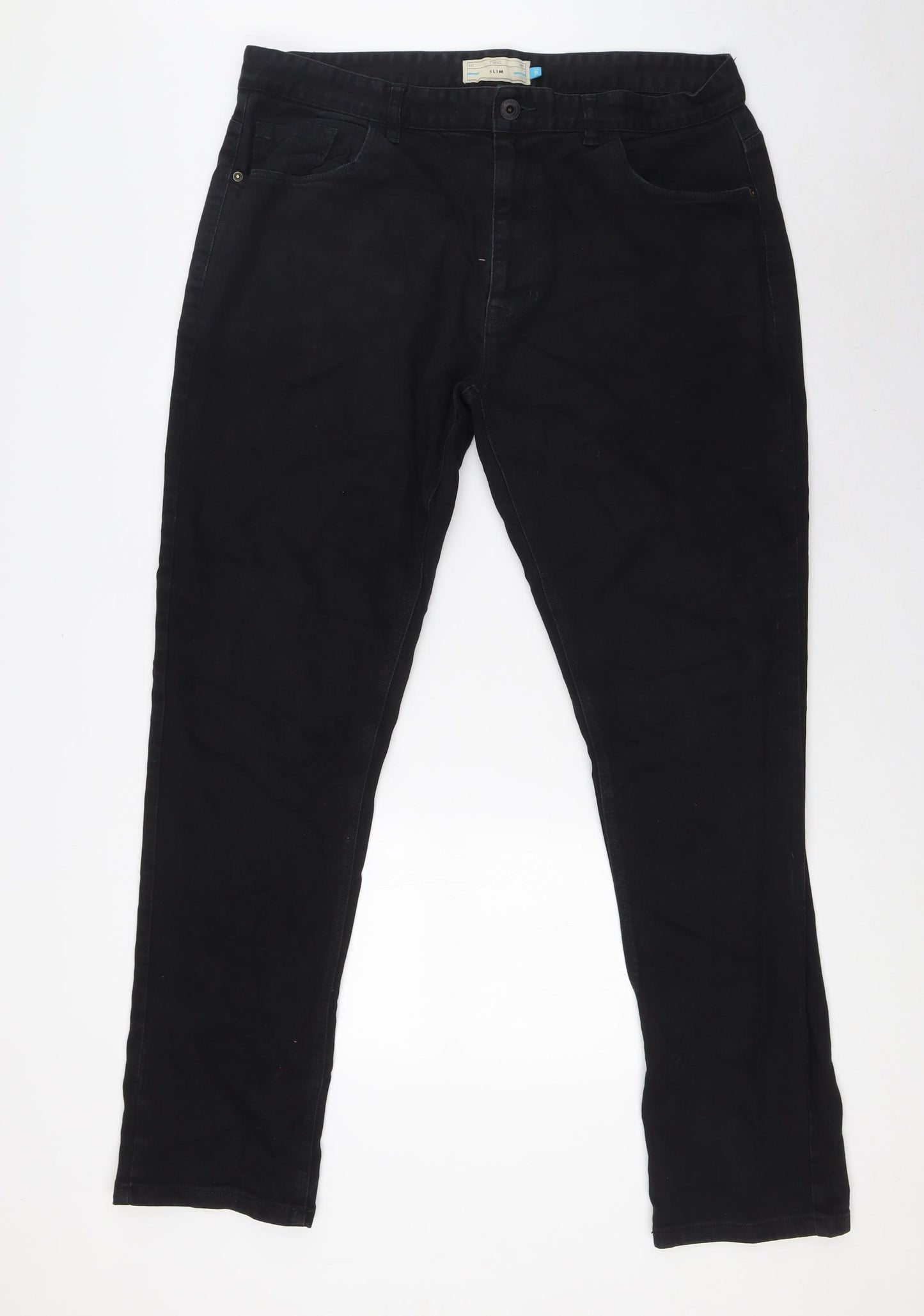 NEXT Mens Black Cotton Straight Jeans Size 38 in L32 in Slim Zip