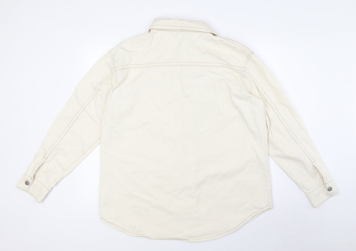 F&F Womens Ivory 100% Cotton Basic Button-Up Size 12 Collared - Destressed