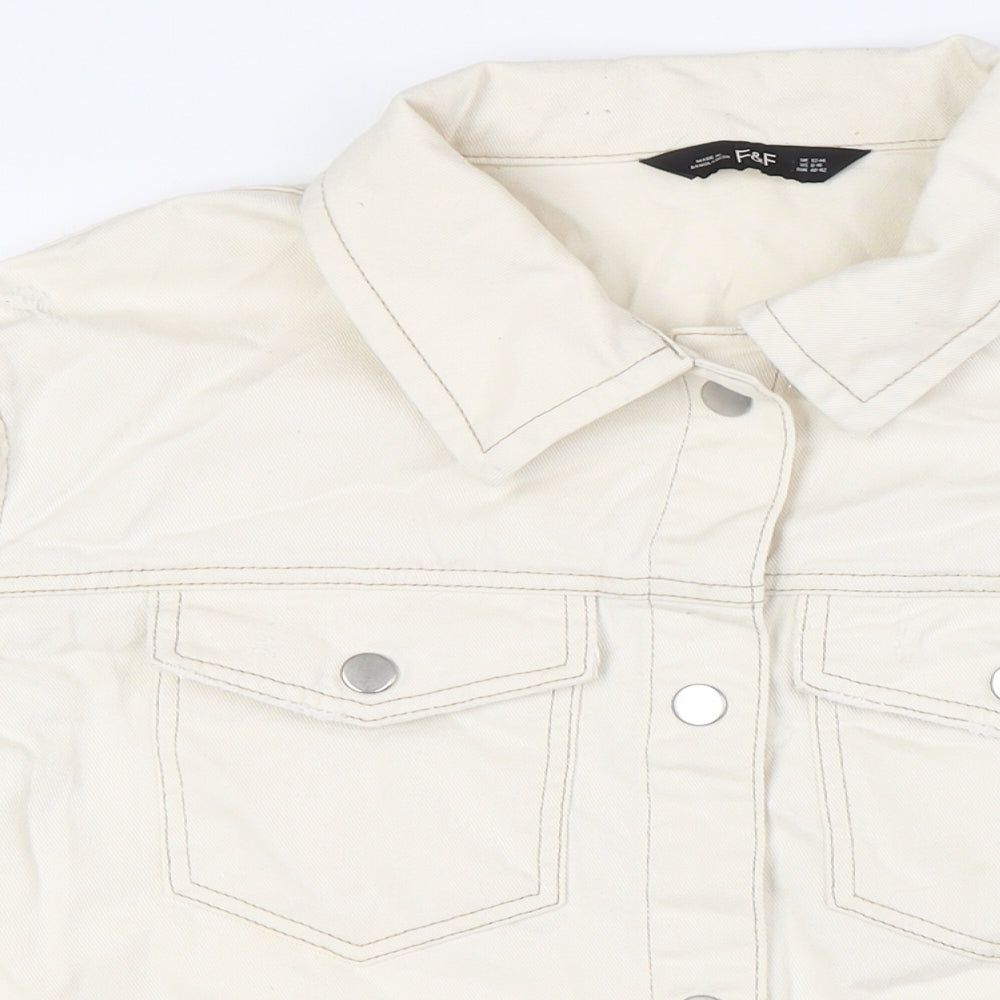 F&F Womens Ivory 100% Cotton Basic Button-Up Size 12 Collared - Destressed