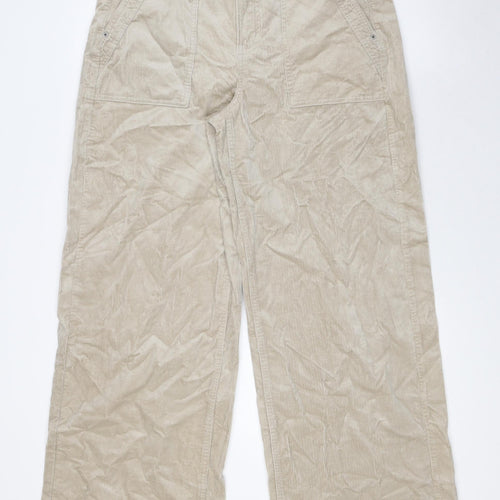 Per Una Womens Beige Cotton Trousers Size 12 L31 in Regular Zip - High Rise