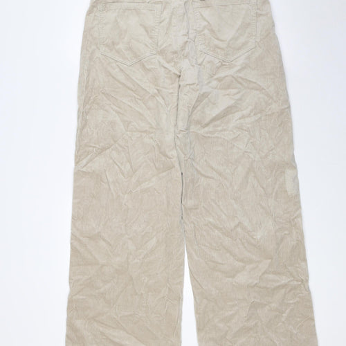Per Una Womens Beige Cotton Trousers Size 12 L31 in Regular Zip - High Rise