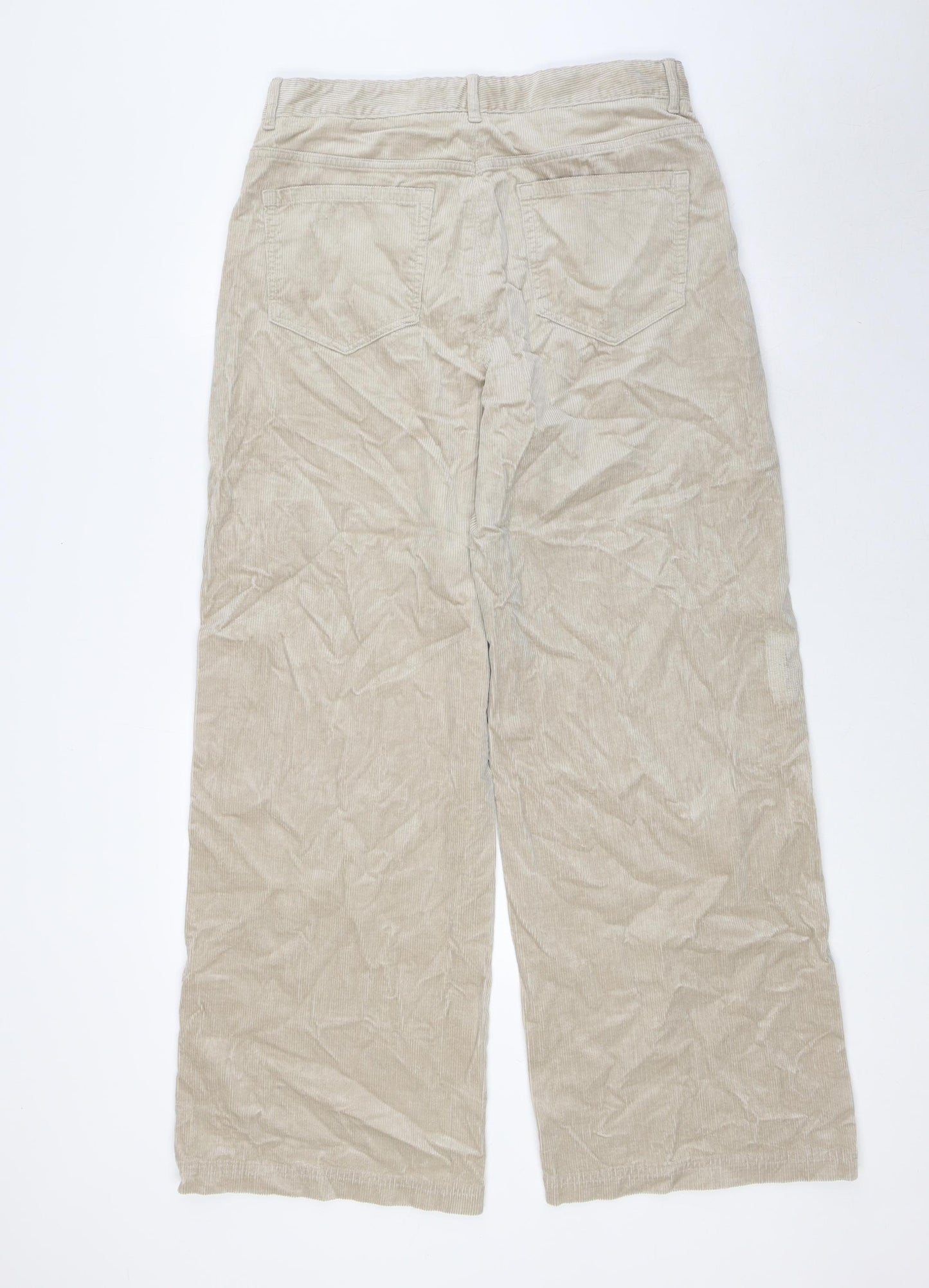 Per Una Womens Beige Cotton Trousers Size 12 L31 in Regular Zip - High Rise