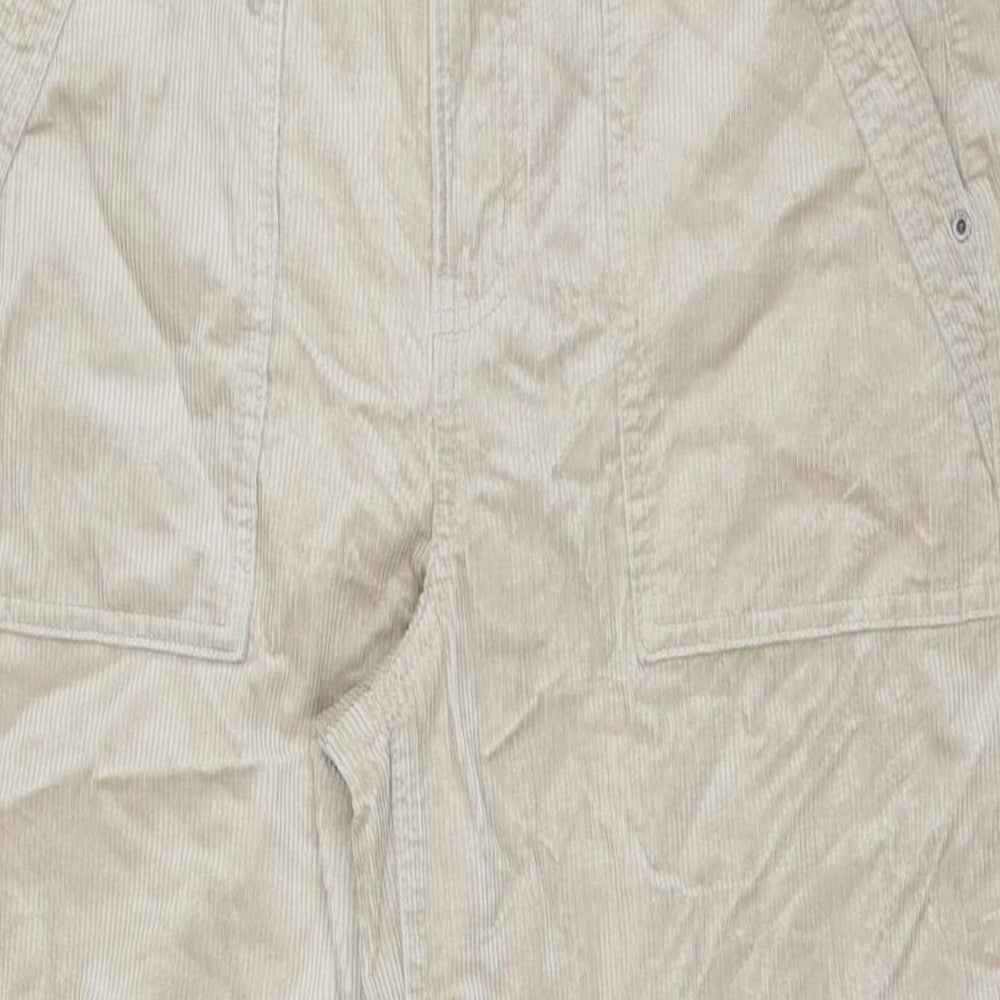 Per Una Womens Beige Cotton Trousers Size 12 L31 in Regular Zip - High Rise