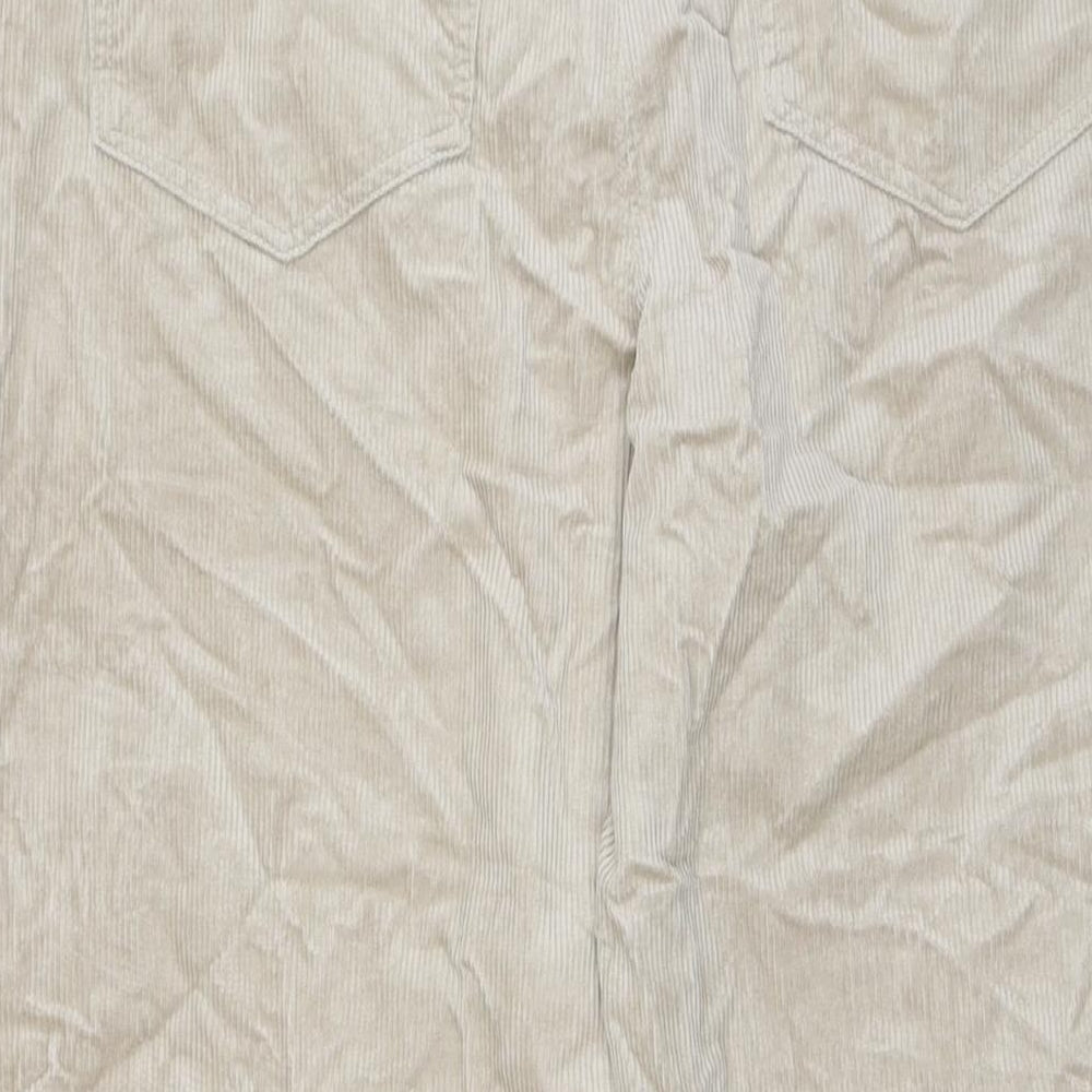 Per Una Womens Beige Cotton Trousers Size 12 L31 in Regular Zip - High Rise