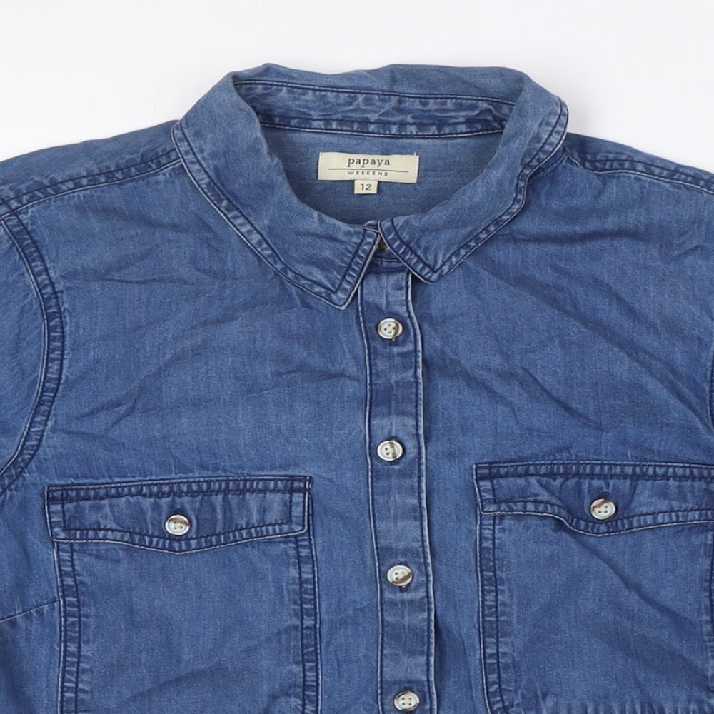 Papaya Womens Black 100% Cotton Basic Button-Up Size 12 Collared