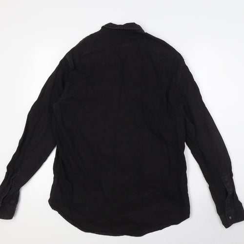 River Island Mens Black Cotton Button-Up Size M Collared Snap