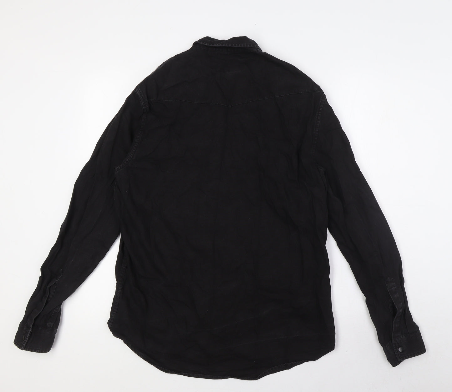 River Island Mens Black Cotton Button-Up Size M Collared Snap