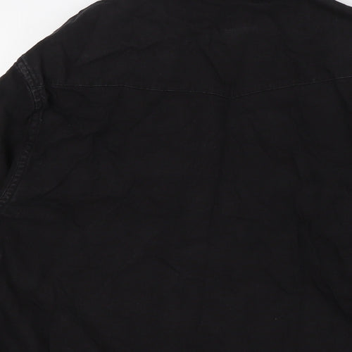 River Island Mens Black Cotton Button-Up Size M Collared Snap