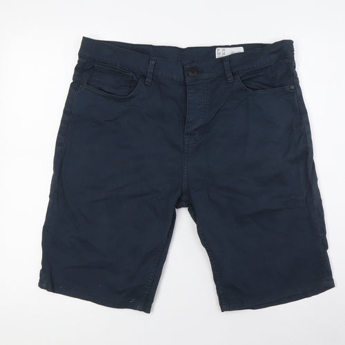 Denim Co Mens Blue Cotton Bermuda Shorts Size 34 in L10 in Extra-Slim Button
