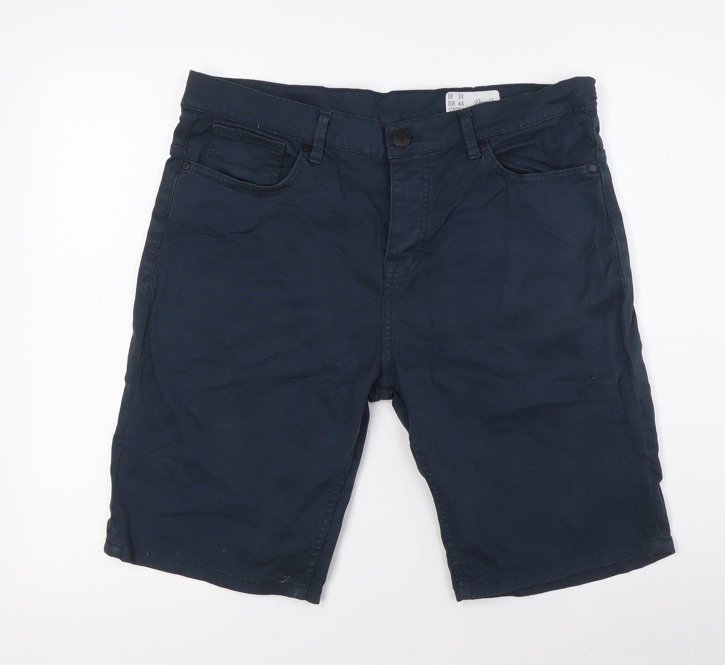 Denim Co Mens Blue Cotton Bermuda Shorts Size 34 in L10 in Extra-Slim Button