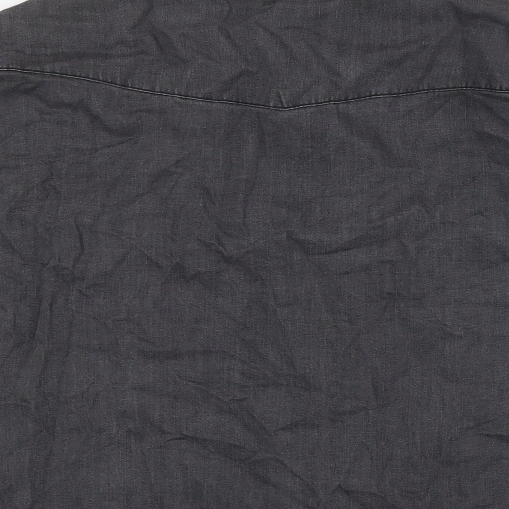 Pull&Bear Mens Black Cotton Button-Up Size M Collared Snap