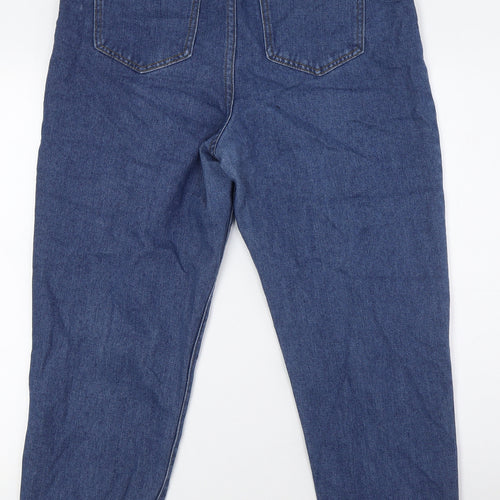 Boohoo Womens Blue Cotton Mom Jeans Size 12 L27 in Regular Tie - Raw Hem
