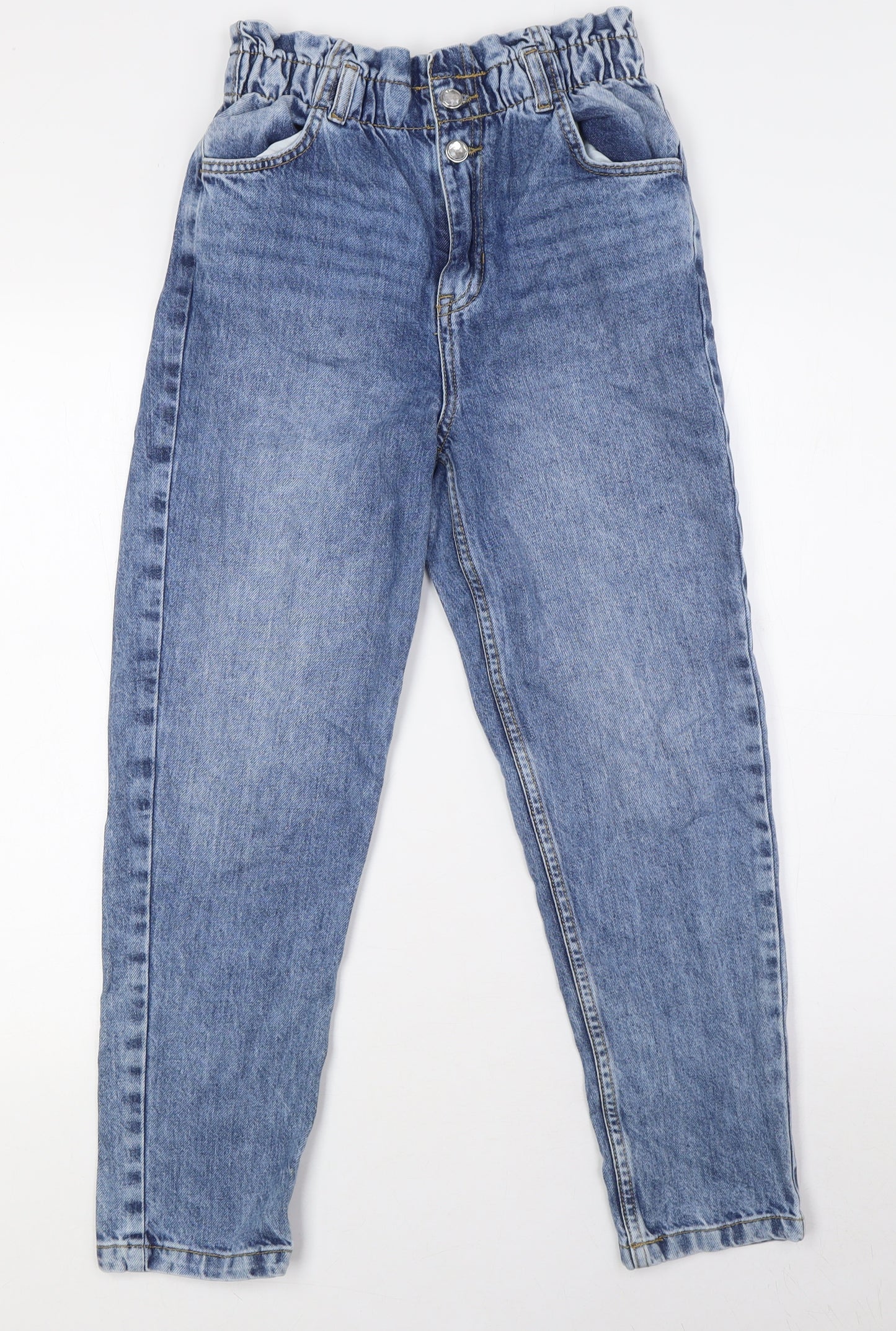 Denim Co Girls Blue 100% Cotton Straight Jeans Size 11-12 Years L25 in Regular Zip - Paper Bag Style