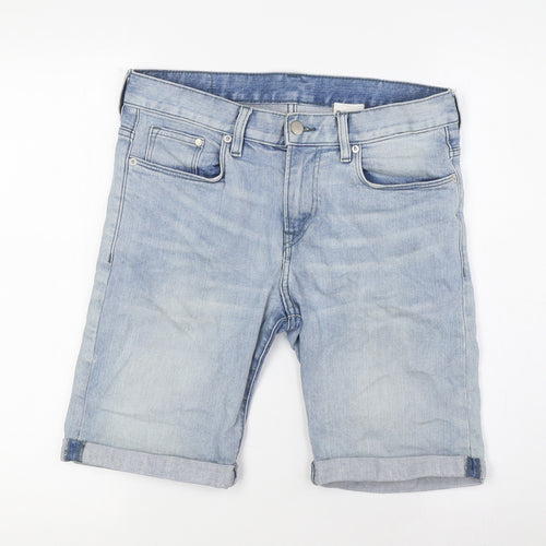 Denim Mens Blue Cotton Bermuda Shorts Size 28 in L9 in Regular Zip - Turn Ups