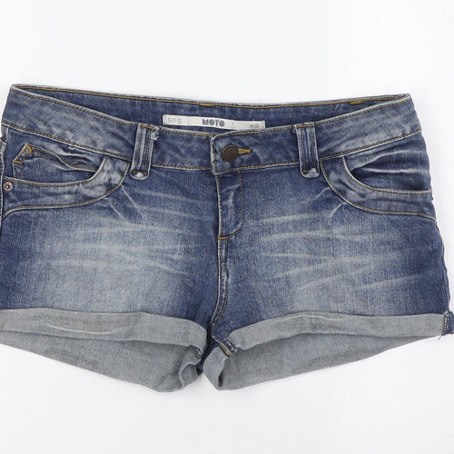 Topshop Womens Blue Cotton Basic Shorts Size 12 Regular Zip