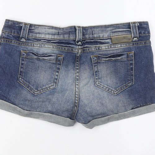 Topshop Womens Blue Cotton Basic Shorts Size 12 Regular Zip